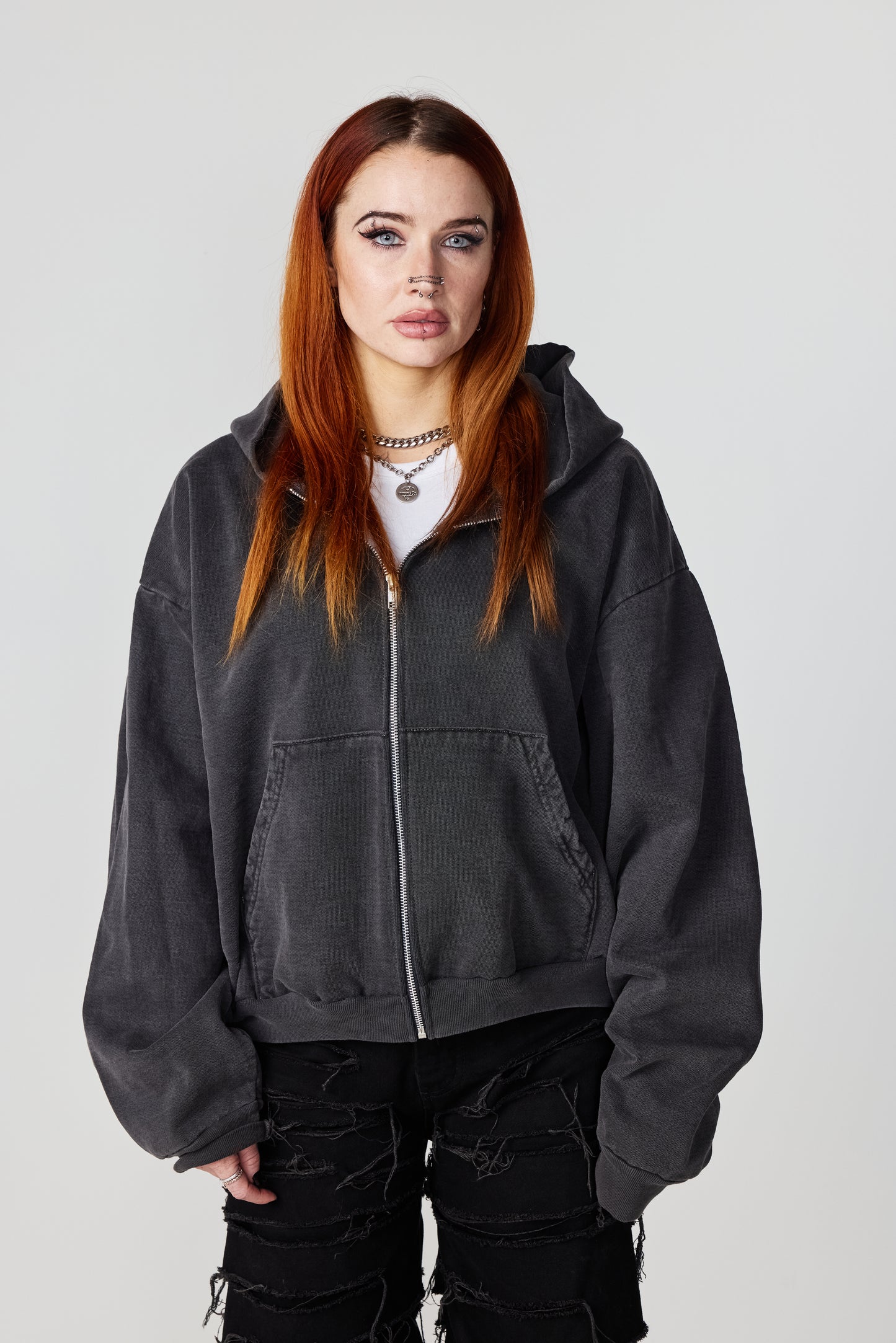 CROPPED ZIP-UP HOODIE