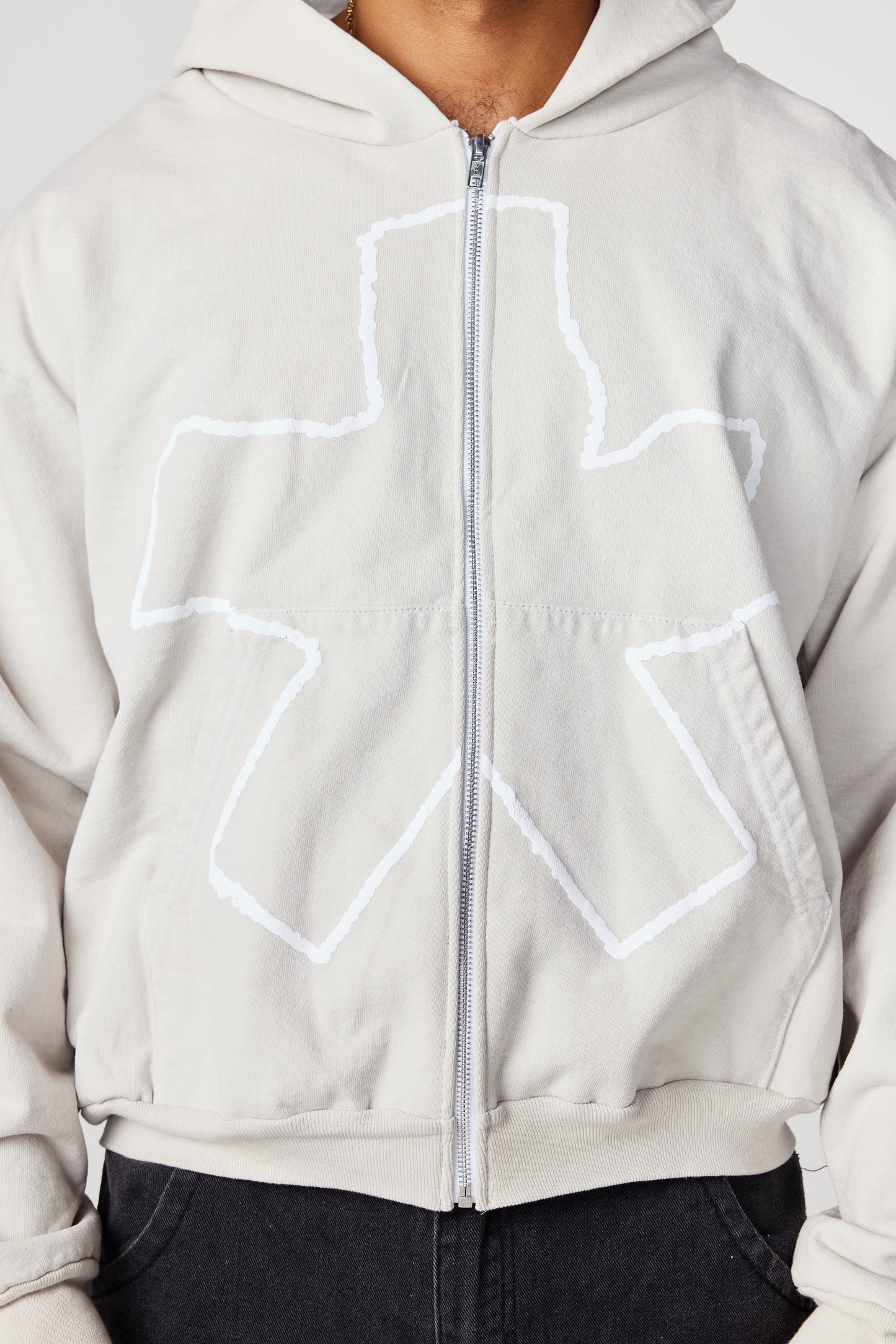 THE 'CHALK OUTLINE' CROP ZIP-UP HOODIE