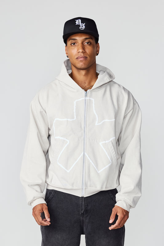 THE 'CHALK OUTLINE' CROP ZIP-UP HOODIE